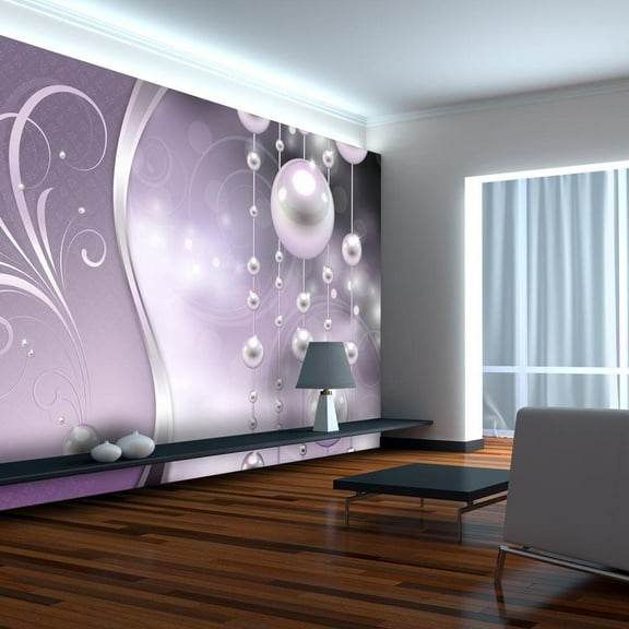 Tiptophomedecor Peel and Stick Glam Wallpaper Wall Mural - Pearls In Lilac - Removable Wall Decals