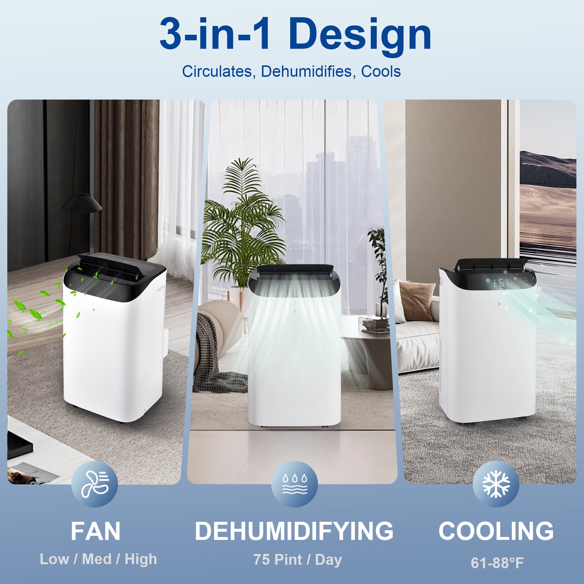 Agtana 12000 BTU Portable Air Conditioner Cools up to 500 sq.ft, 3-in-1 AC, Dehumidifier, Fan
