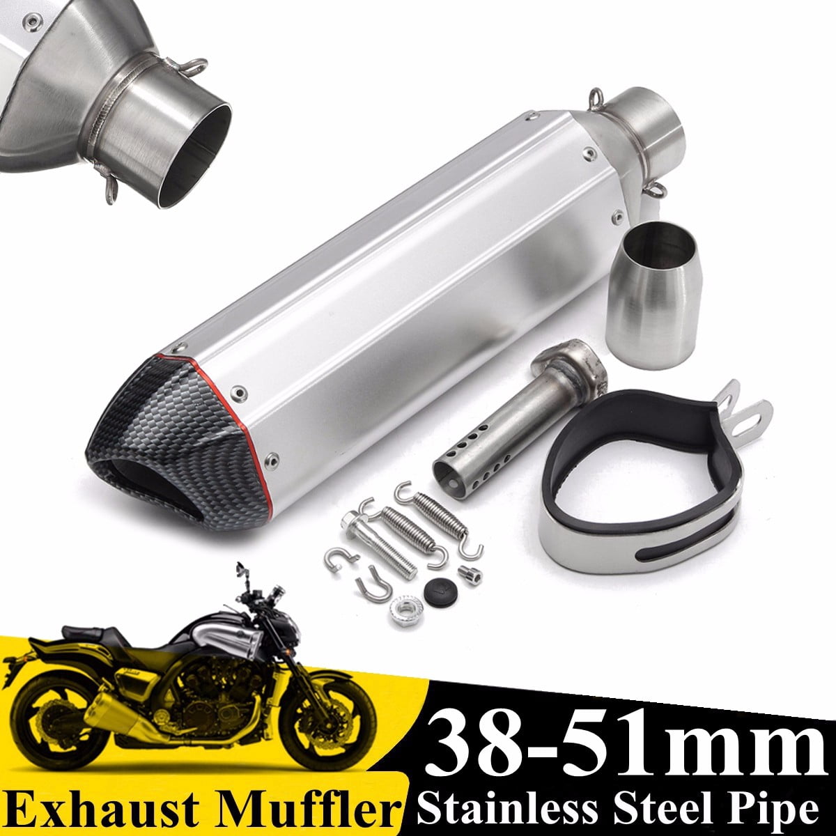 3851MM Carbon Fiber Universal Motorcycle Long Exhaust Muffler Pipe W