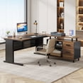 thumbnail image 1 of 63 Inch Executive Desk with File Cabinet, Large Office Desk L Shaped Computer Desk with Drawers and Storage Shelves, Brown and Black, 1 of 8