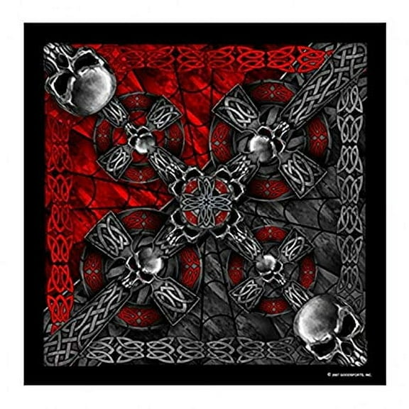 Celtic Cross & Gothic Skulls - Bikers Bandanas Original Design, 21" x 21", Multicolor, 100% Cotton