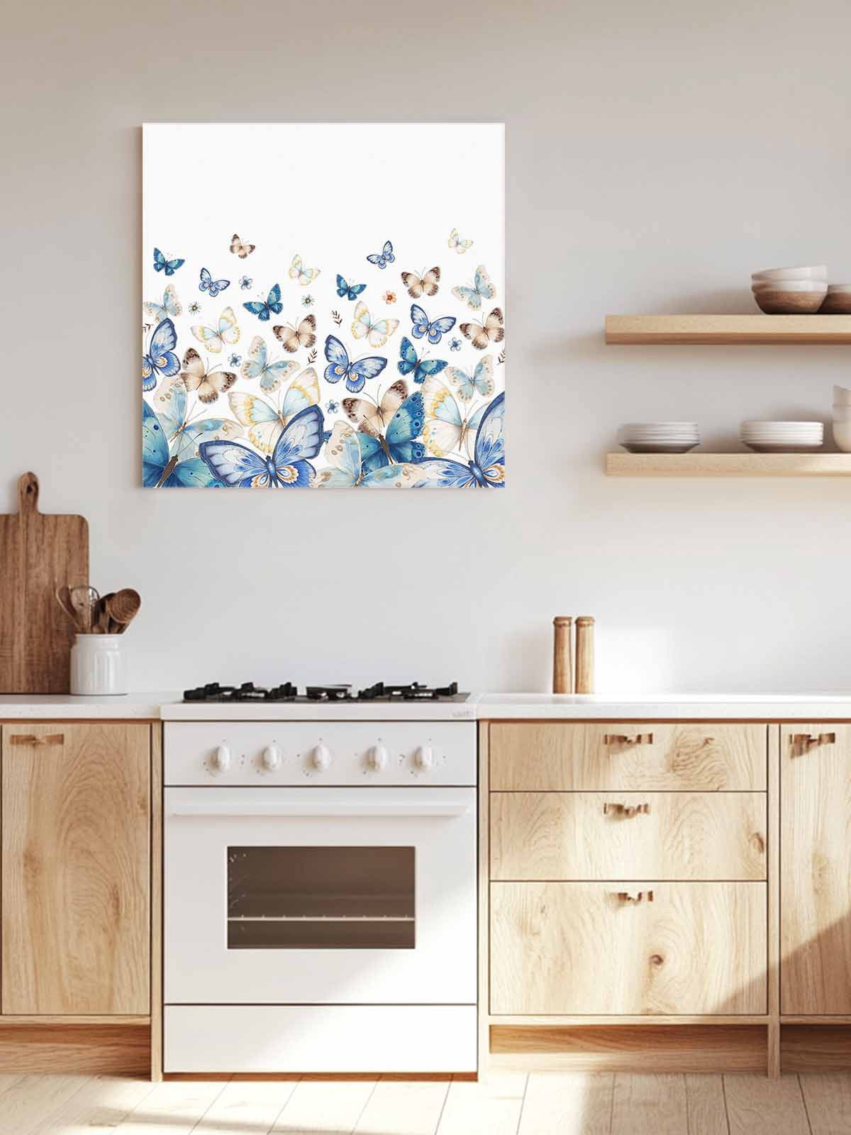 Blue Butterfly Canvas Wall Art, Farmhouse Floral Framed Wall Decor Modern Artwork Prints Painting for Living Room, Bedroom, Kitchen & Cafe Decor 28x28 Inch