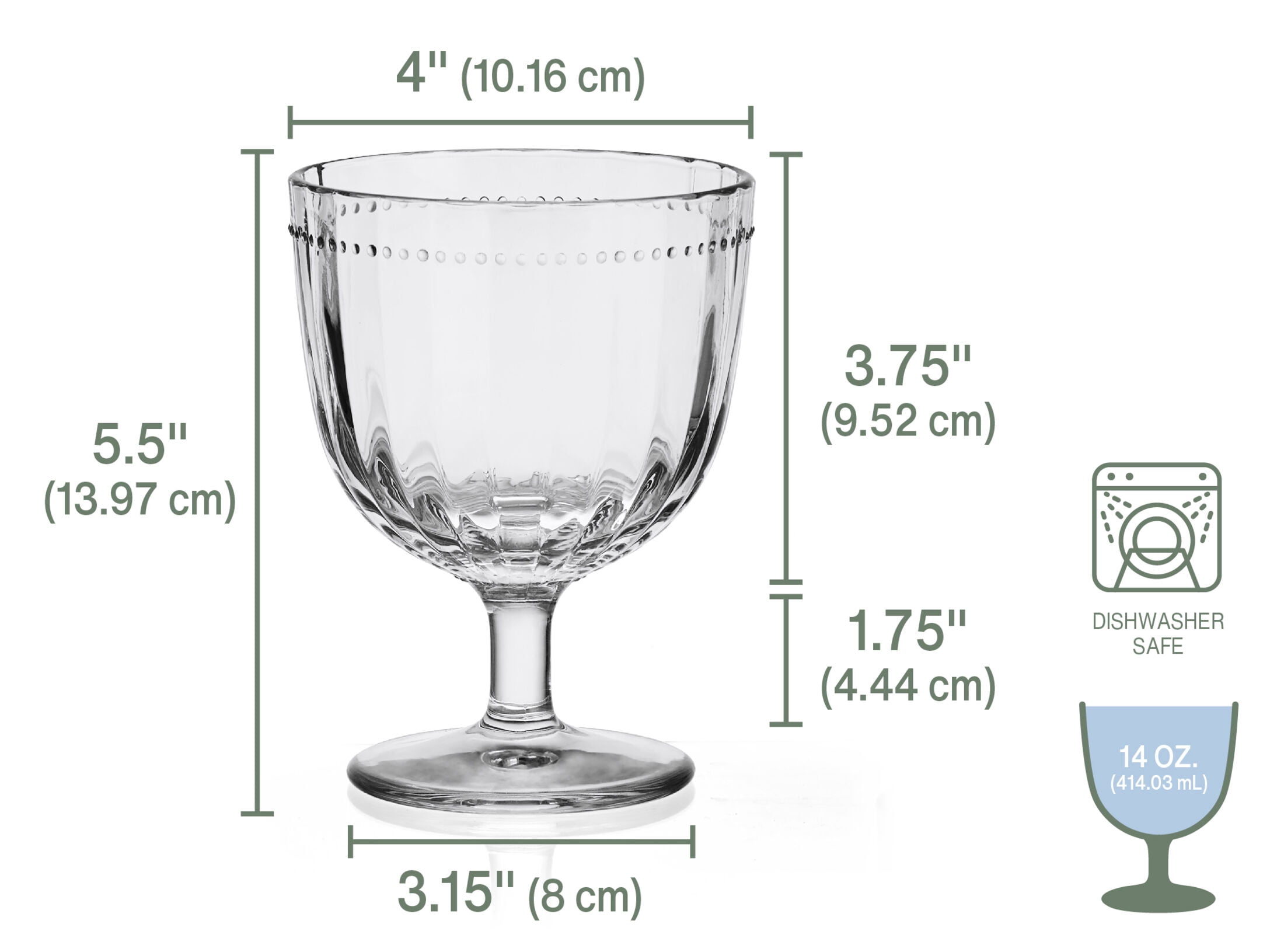 Fitz and Floyd Beaded 14 oz Clear Wine Glass Goblet (Set of 4)