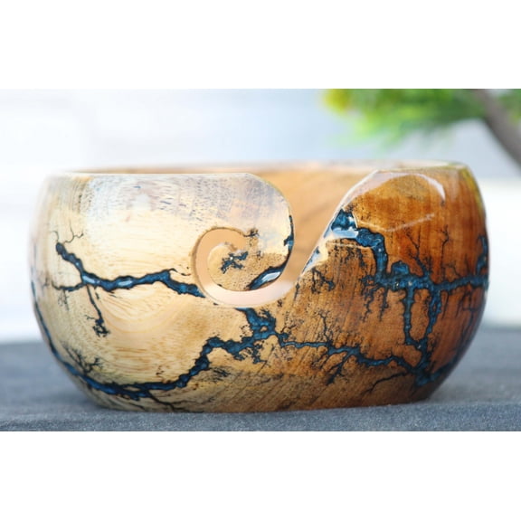 Rosewood Yarn Bowl with Fractal Burning Resin Design - Handmade Wooden Yarn Bowl - Large Yarn Holder for Knitting & Crocheting |Gift for Mom