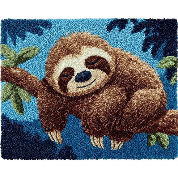 Tapestry Kits Latch Hook Carpet Kits for Adults Cartoon Cute Sloth Sleeping On Branch 15X20In/52X38Cm DIY Latch Hook Rug Kits for Kids,Crochet Kit for Beginners,Rug Making Kits with Printed