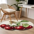 thumbnail image 4 of Cherry Watercolor Red Fruit Round Rugs for Living Room 4ft Vintage Beige Leaf Non Slip Circle Rug Washable Low-Profile Indoor Carpet for Bedroom, Dining Room, Bathroom, 4 of 9