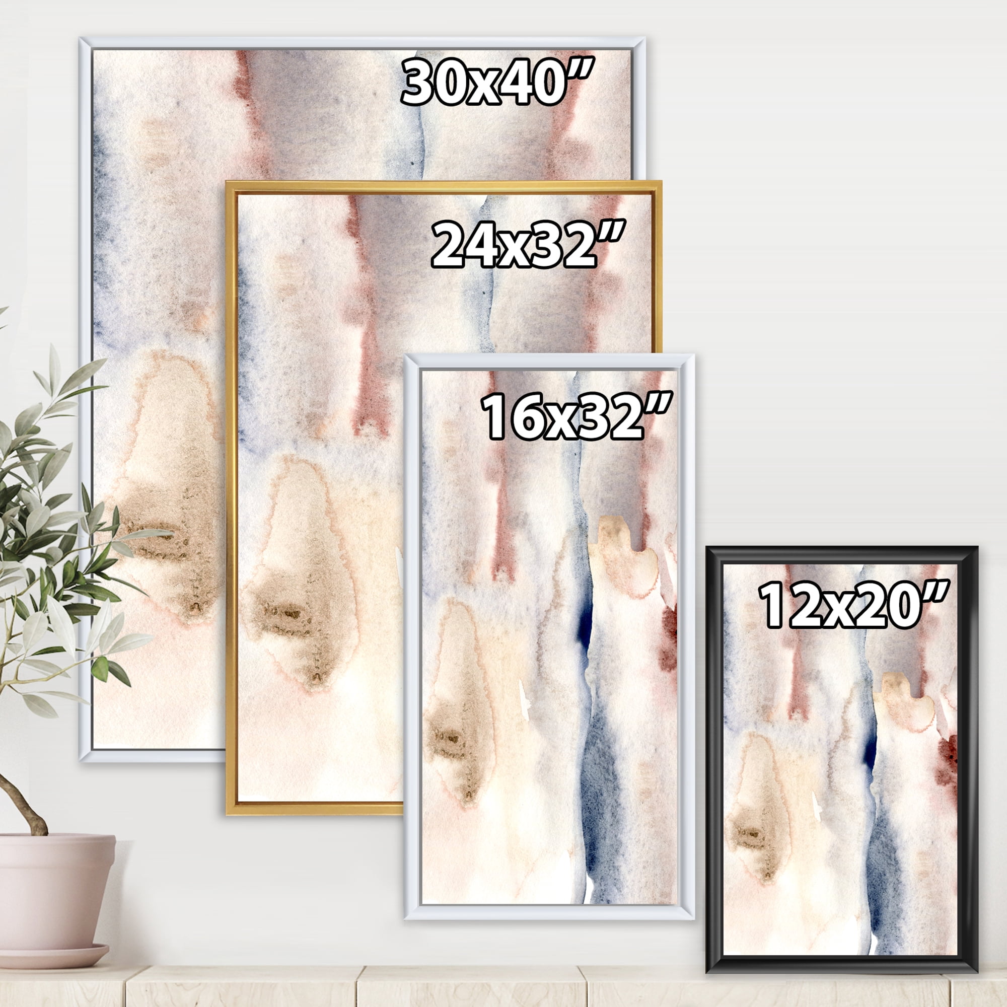 Pastel Abstract With Pink Dark Blue and Gray Spots 30 in x 40 in Framed Painting Canvas Art Print, by Designart