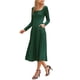 thumbnail image 4 of Vestido de Cuello Cuadrado Inspire Chic para Mujeres, Manga Larga, Corte A, Cintura Alta, Vestidos de Punto con Bolsillo, Verde Oscuro, 4 of 6