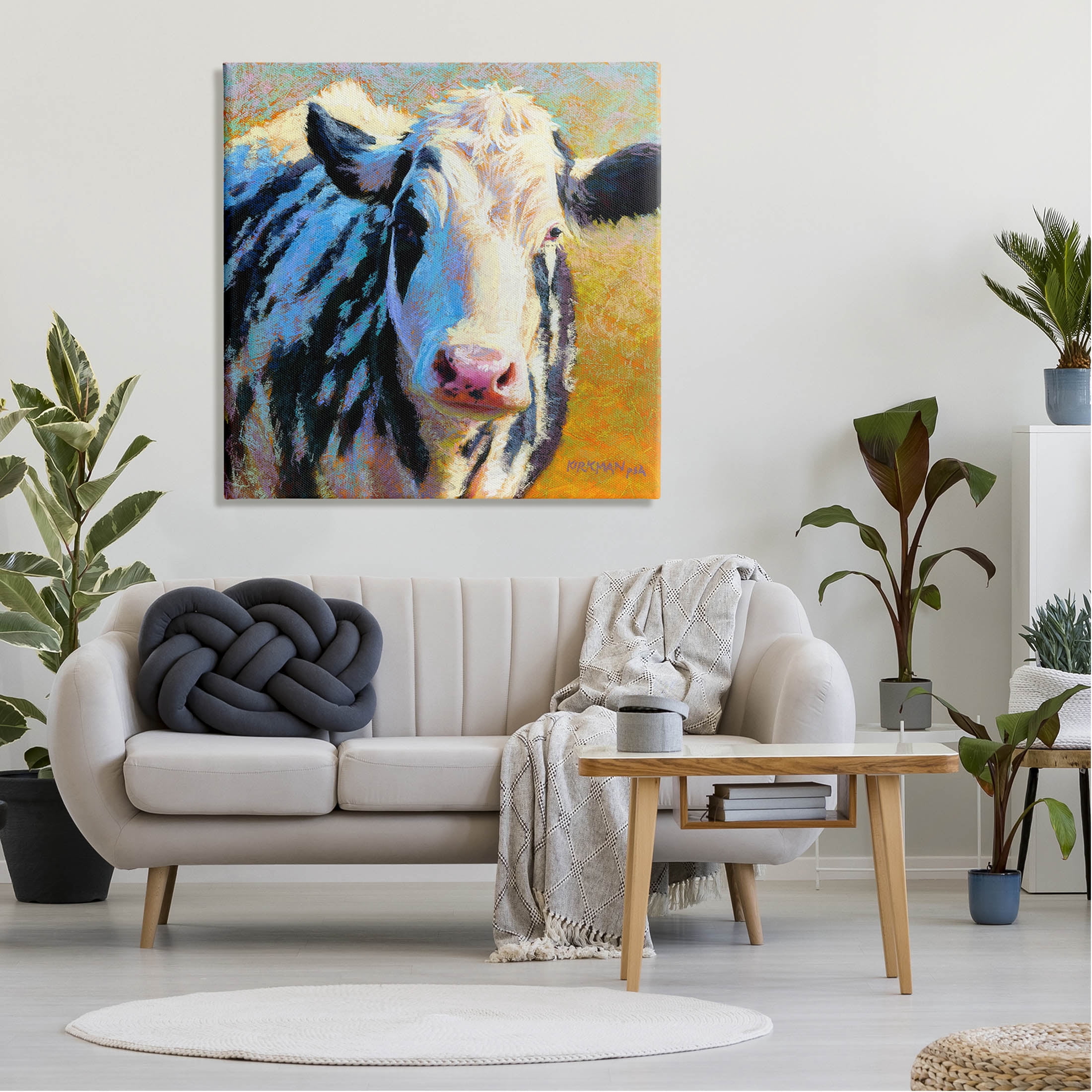 Spotted Cow Animal Portrait Animals & Insects Painting Gallery Wrapped Canvas Print Wall Art