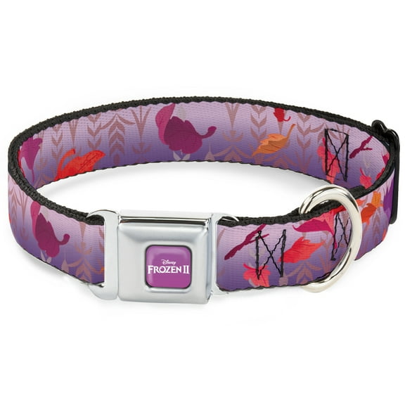 Disney Pet Collar, Dog Collar Metal Seatbelt Buckle, Frozen II Swirling Leaves Floral Trim Purples Reds, 9.5 to 13 Inches 1.0 Inch Wide