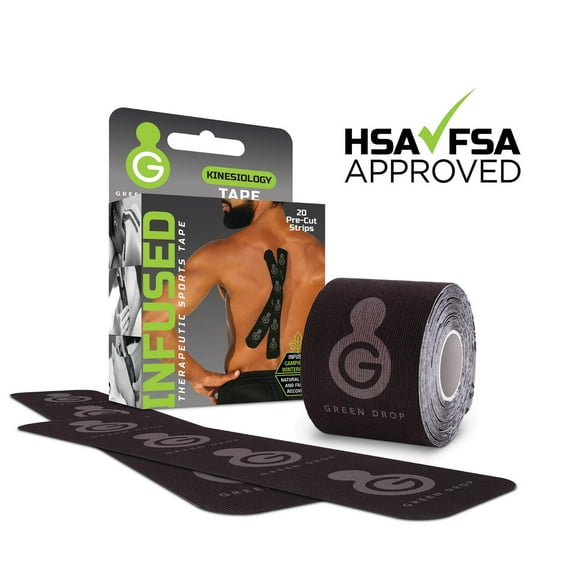 Green Drop Kinesiology Tape - Pre-Cut, Natural Muscle Relief, HSA/FSA approved, 20 Ct