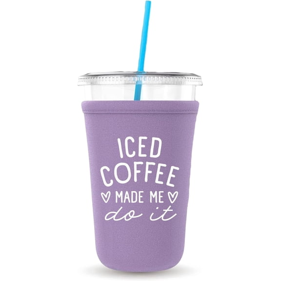 Iced Coffee Made Me Do It, Neoprene Iced Coffee Cup Cooler, Gift and Party Favor Drinkware Ideas, Cold Drink Sleeve (Lavender)