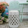 thumbnail image 3 of Demi Bonn 12" Large Outdoor Ceramic Stool with Intricate Lattice Design, Decorative Stool for Garden or Patio, White, 3 of 12