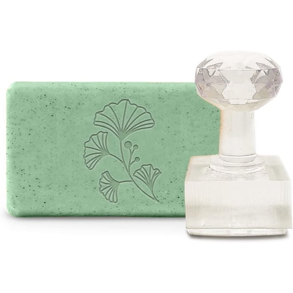 Handmade Soap Stamp Ginkgo Biloba Acrylic Soap Stamp with 1.57" Removable Handle Embossing Soap Stamps Soap Making for Cookie Clay Pottery Biscuits Gummier DIY Arts Crafts White DIY