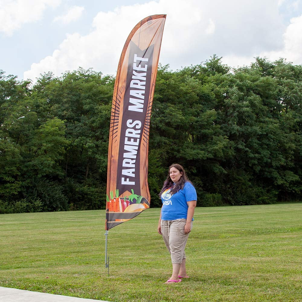 Farmers Market Feather Flag Kit - 13.5ft Knitted Polyester Swooper Flag with Pole Set and Ground Spike - Printed in The USA