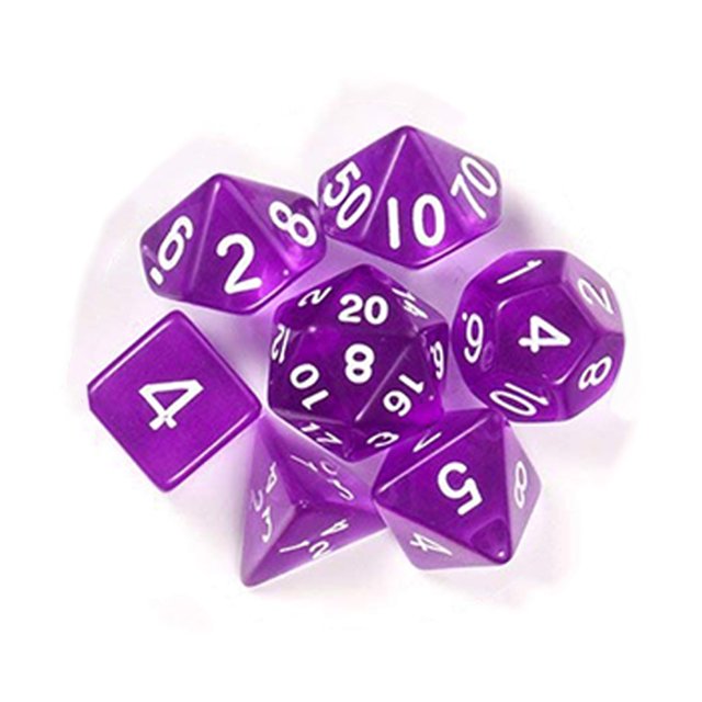 7 Pcs/Ensemble dés Polyédriques Translucides pour Dungeons Dragons Pathfinder D&D RPG (D4 D6 D8 D10 D12 D20 D%) Violet