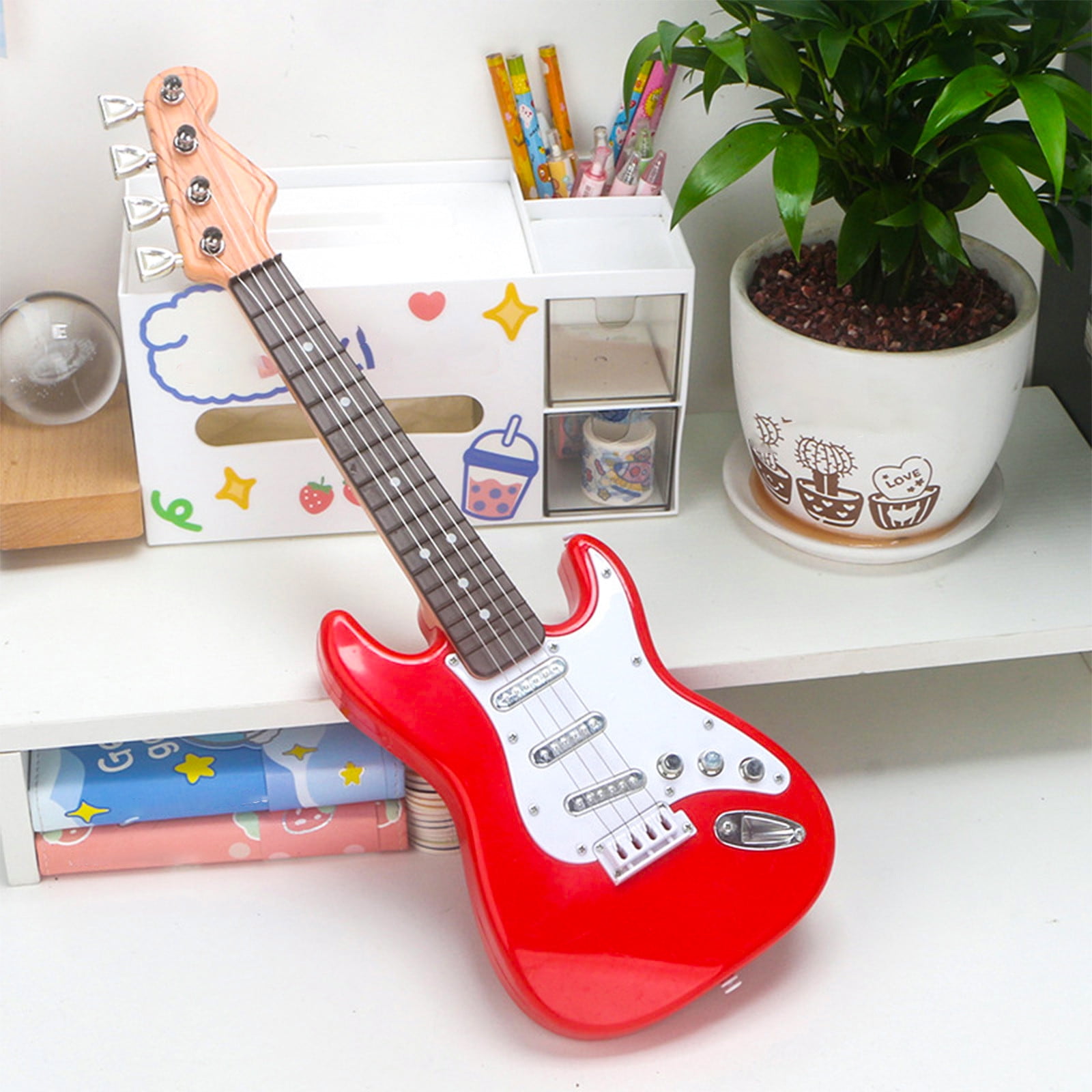 LSLJS Guitare Jouet pour Enfants, Guitare Électrique à 4 Cordes Instruments de Musique pour Garçons et Filles, Instrument Électronique Portable, Guitare pour Débutants, Electric Yukrili