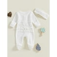 thumbnail image 4 of Suealasg Newborn Girls Footie Jumpsuits +Headband Long Sleeve Zipper Full Length Pajamas Rompers 3M 6M 12M Infant Baby Girls Coming Home Outfits, 4 of 7