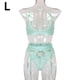 thumbnail image 1 of Conjunto de ropa interior de encaje floral de 3 piezas para mujer, sujetador sexy, bragas, liguero, azul cielo, L Inevent XX000052-26, 1 of 7