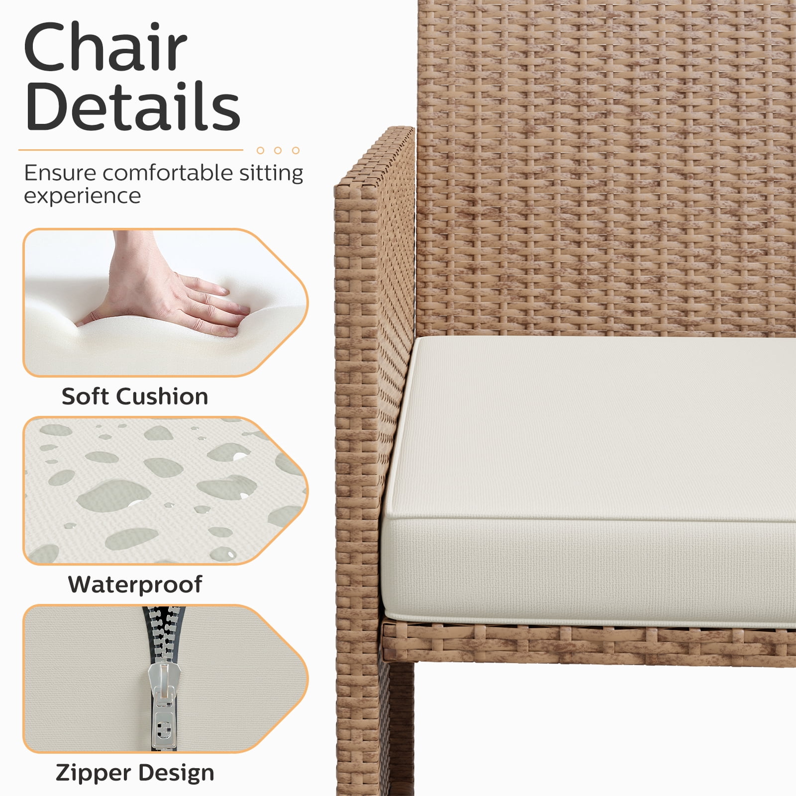 ELPOSUN 4-Piece Patio Rattan Furniture Set with Cushions & Tempered Glass Tabletop, Beige