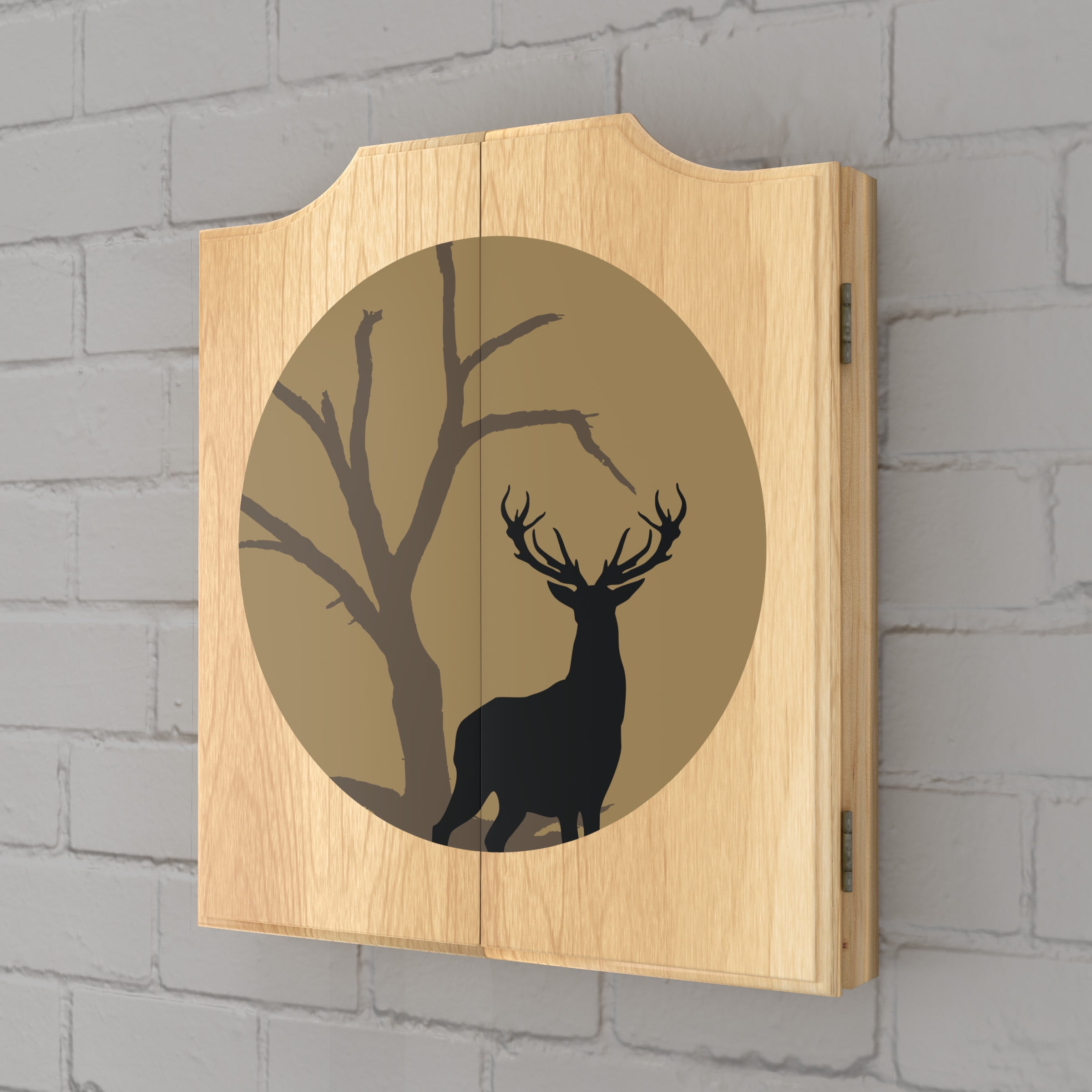 Hunt Deer Dart Board Cabinet Set with 6 Steel Tip Darts