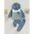 thumbnail image 2 of Bagilaanoe 2PCS Toddler Baby Boy Long Pants Set Contrast Color Long Sleeve Hoodies Sweatshirt Tops + Sweatpants 6M 12M 18M 24M 3T Kids Casual Sweatsuits, 2 of 8