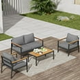 thumbnail image 3 of Aluminum Patio Furniture Set 4 Pieces Patio Conversation Set Outdoor Sectional Sofa with Thicken Cushion and Plastic-Wood Coffee Table, Patio Sets Fits Garden Backyard Balcony (Grey), 3 of 7