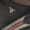 thumbnail image 6 of Prada Black Vitello Phenix Leather Web Stripe Strap Crossbody 1BC166, 6 of 8