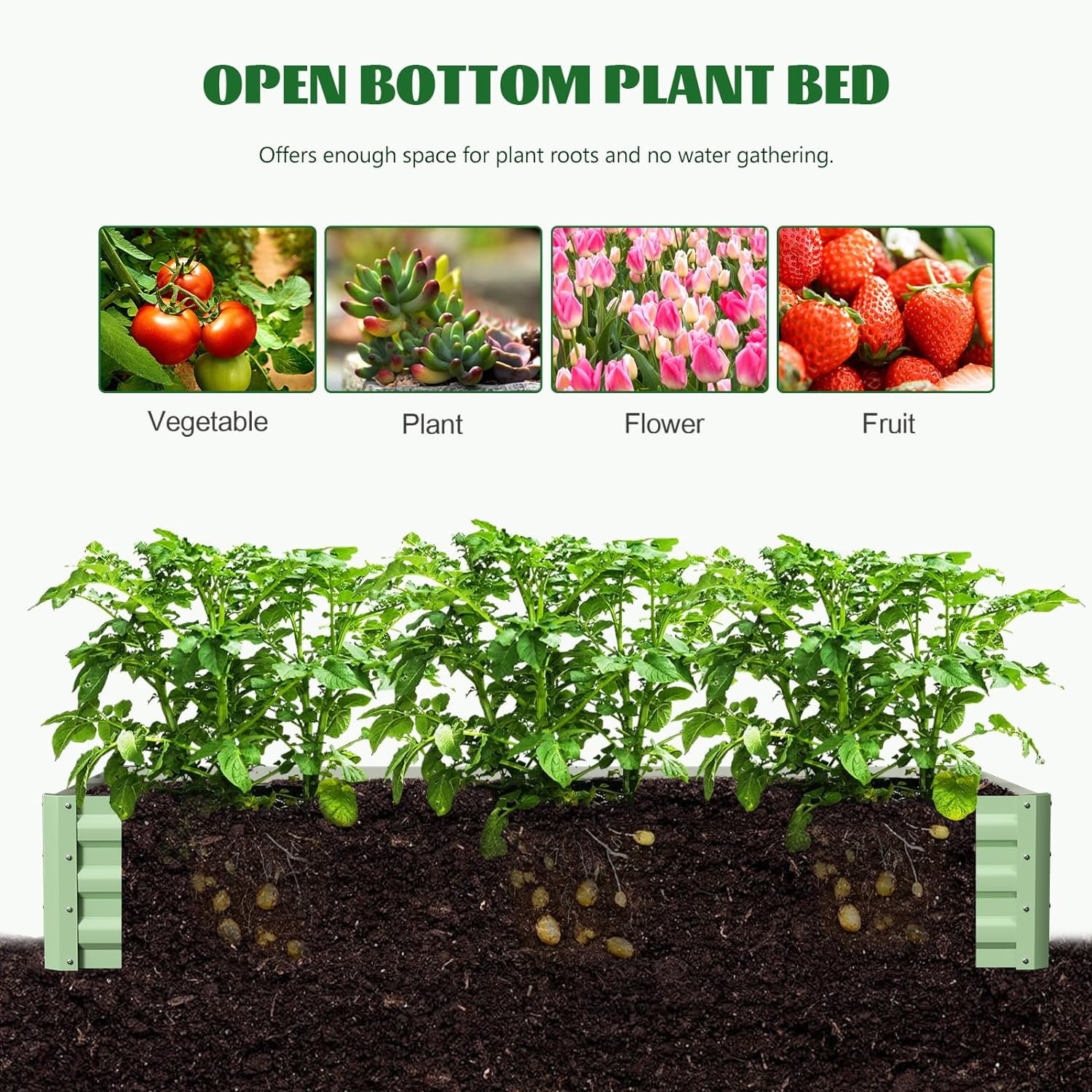 Slsy 3 in 1 Galvanized Raised Garden Bed with 87in Tall Arch Trellis for Climbing Plants, Galvanized Planter Garden Box Outdoor for Gardening,Green