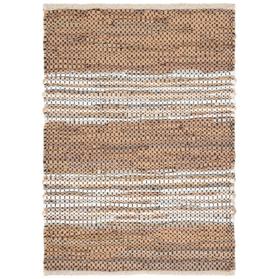 SAFAVIEH Vintage Leather Henley Striped Area Rug, Light Brown/Ivory, 3' x 5'
