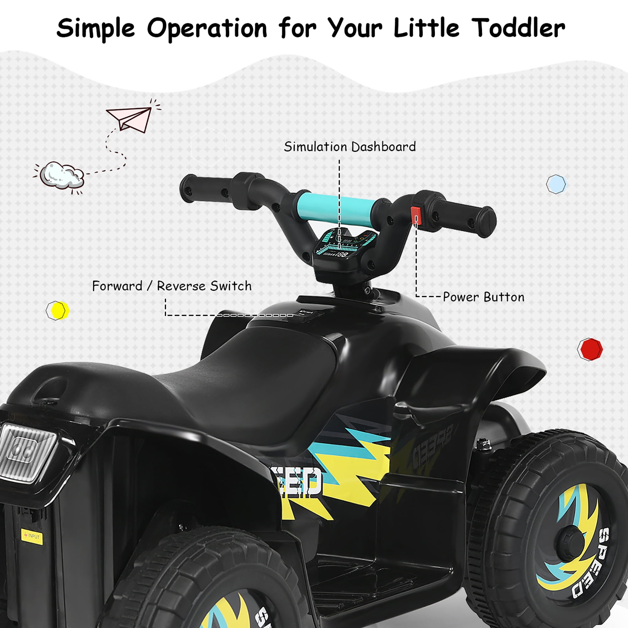 Costway 6V Kids Electric Quad ATV 4 Wheels Ride on Toy Toddlers Forward & Reverse Black