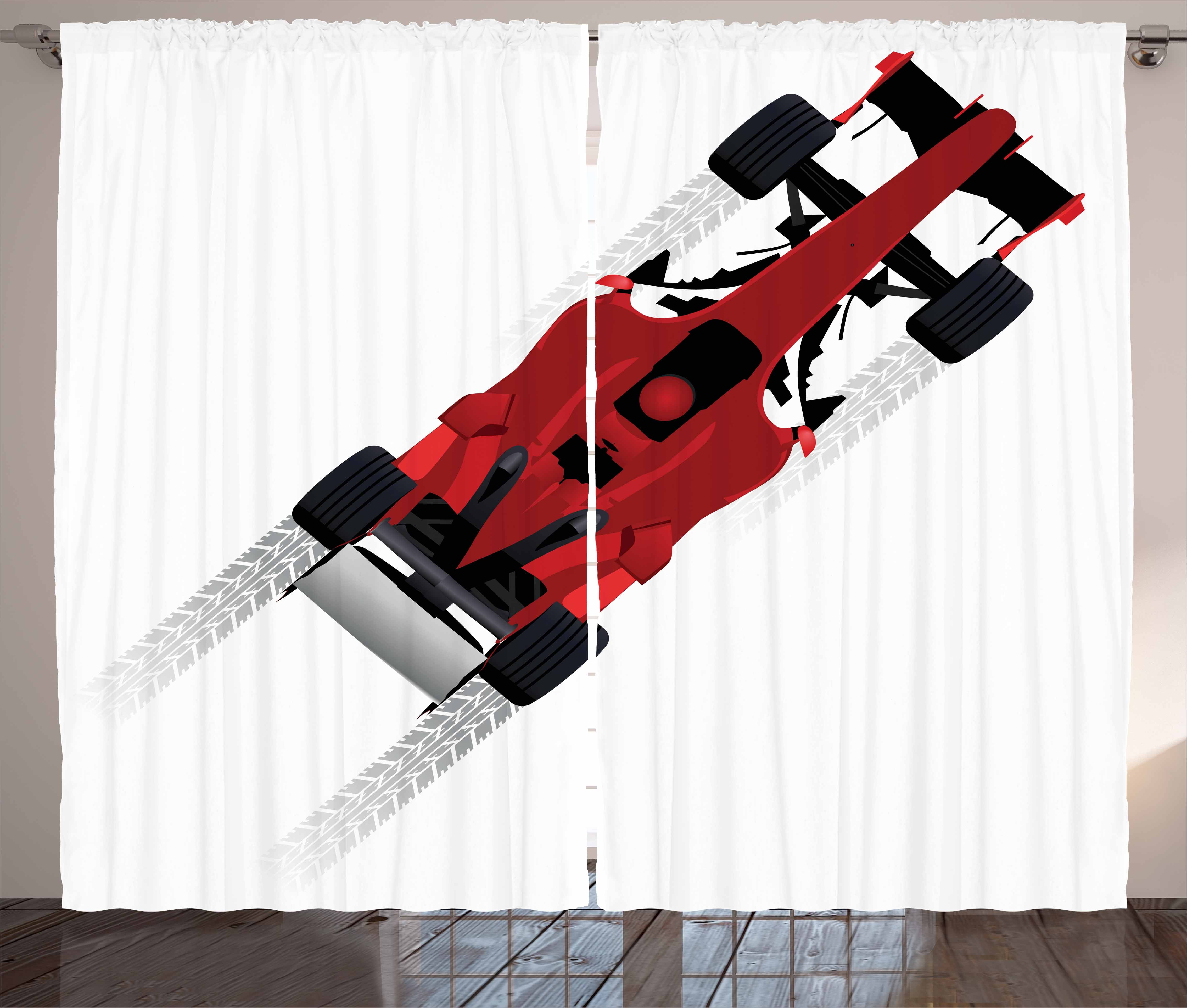 Cars Curtains 2 Panels Set, Formula Car on Speedway Championship Fast Performance Rally Strong