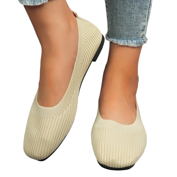 EKVAHL Women's Orthopedic Slip On Walking Flats, Stretch Knit Ballet Loafers, Arch Support Breathable Pull Tab Lightweight Office Daily Work Casual Shoes Beige
