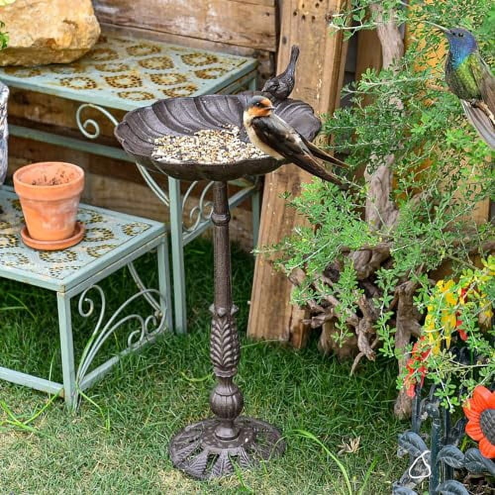 Sungmor Cast Iron Bird Bath for Outside, 21 Inch Height Garden Standing Bird Feeder, Antique Style & Shell-Shape Bird Bath Bowl, Decorative Pedestal Birdbath, Outdoor Yard Deck Patio Ornament
