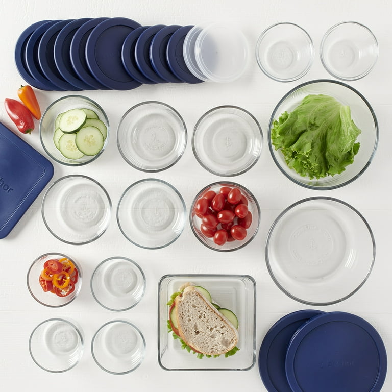 Anchor Hocking Clear Glass Food Storage,30 Piece Set with Navy