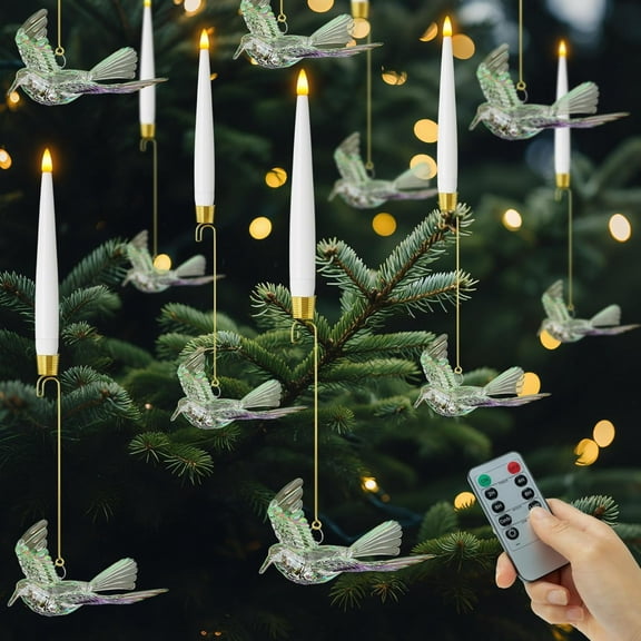 Christmas Tree Candles with Remote - 12 Pack Battery Operated LED Candlesticks for Xmas Tree Decoration, Flickering Flameless Candles for Home & Party Decor with Crystal Ball Hooks