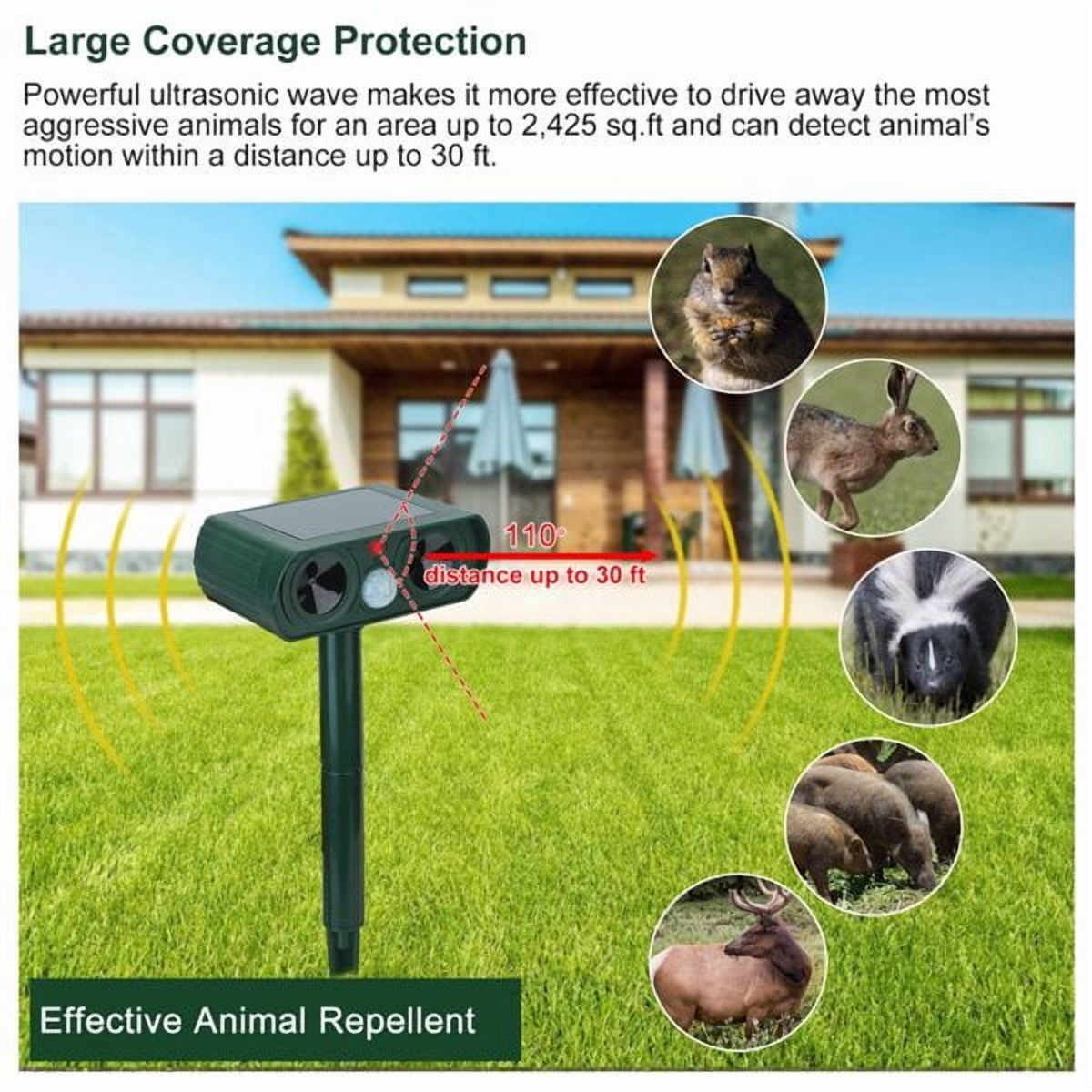 Solar Powered Ultrasonic Animal Repeller Motion Sensor Repellent Device, IPX4 Waterproof, For Repelling Squirrels/Raccoons/Dogs/Cats, Outdoor Use, Green