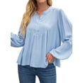 thumbnail image 3 of Xuanfei Women V Neck Swiss Dots Button Lantern Long Sleeve Blouse, 3 of 7