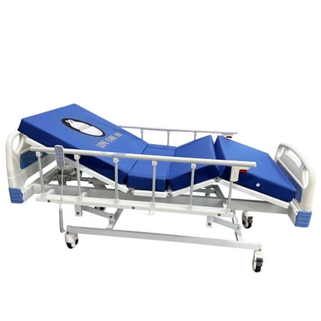 doudouX Fully Assembled 3 Function Full Electric Hospital Beds with Aluminum Rails, W 38" * L80, 3.92" Foam Mattress and IV Pole, Individual Locking System with 5" casters