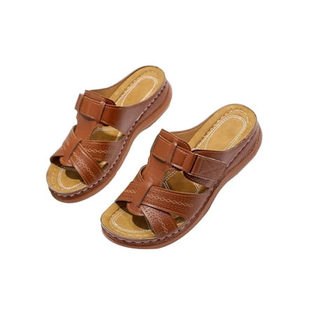 

Avamo Womens Comfy Platform Slipper Ladies Vintage Open Toe Slides Sandals Comfort Summer Beach Wedge Walking Casual Shoes Dark Brown Shoes Size 6
