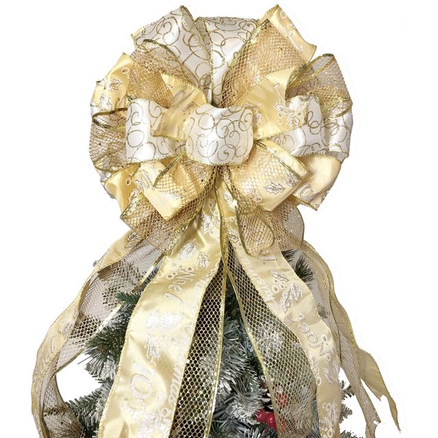 Decoración para árbol de Navidad, 13.0 x 34.0 in, lazo grande con borde con cable para decoración navideña (oro rosa) Vhermosa WRJM-389-1
