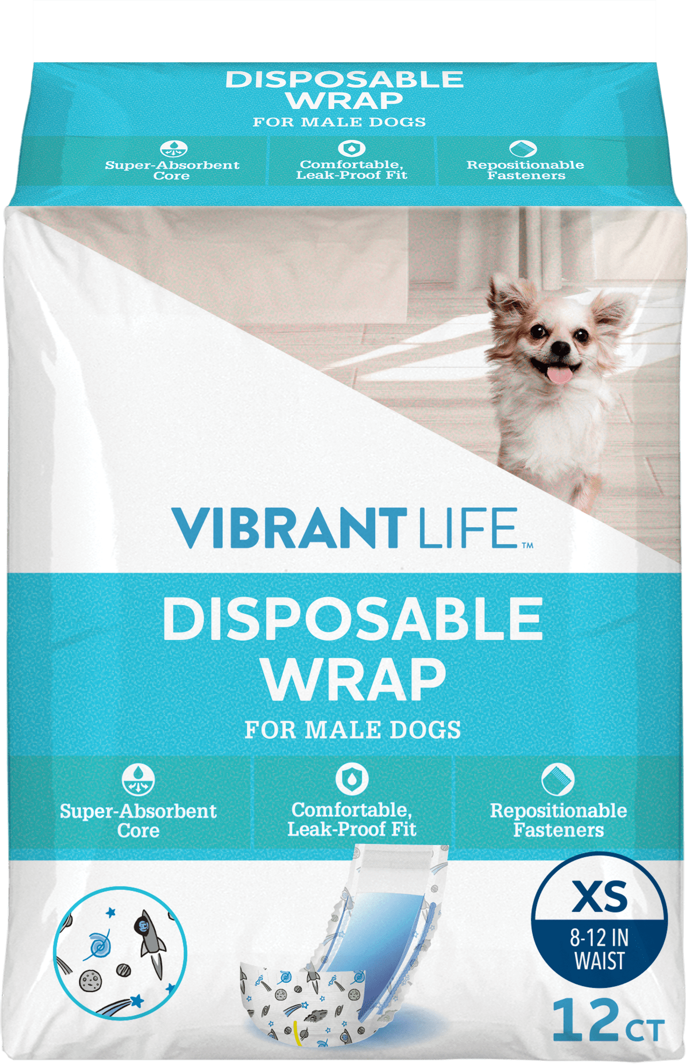 (2 pack) Vibrant Life Disposable Male Wraps for Dogs - XS - 12 Ct