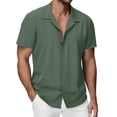 thumbnail image 3 of BiZtdJrK Mens Muscle Dress Shirts Short Sleeve Business Casual Button Down Hawaiian Shirt Summer Vacation Travel Tops Army Green S, 3 of 9