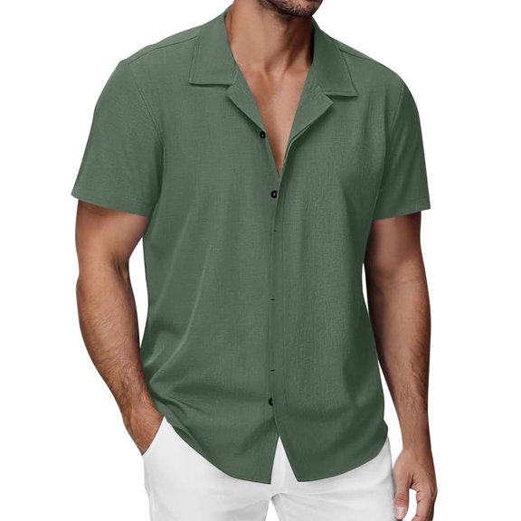 BSDJILFG Buttons Down Shirts for Men Casual Pajama Top Notched Lapel Collar Breathable Sleepwear T-Shirt