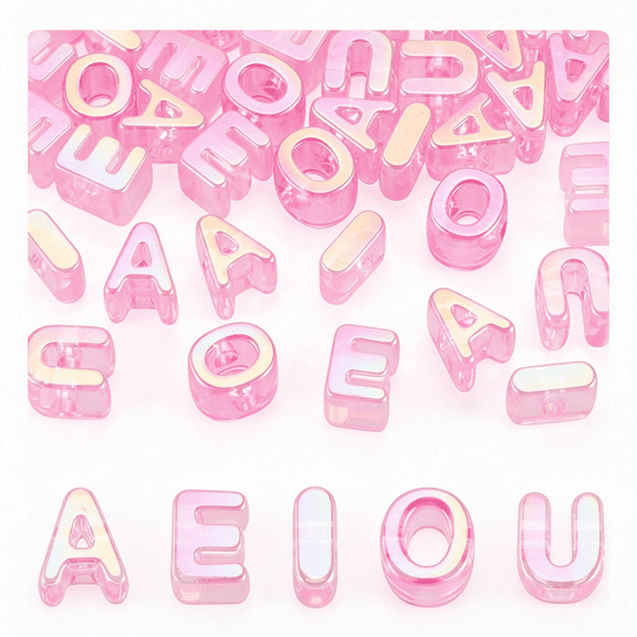 BZCOE 50Pcs Transparent Large Letter Beads 20Mm Big Acrylic Alphabet Aeiou Beads, 3D Chunky Initial Bead for Keychains Paracord Necklace Jewelry Making Bag Charm (Hot Pink)