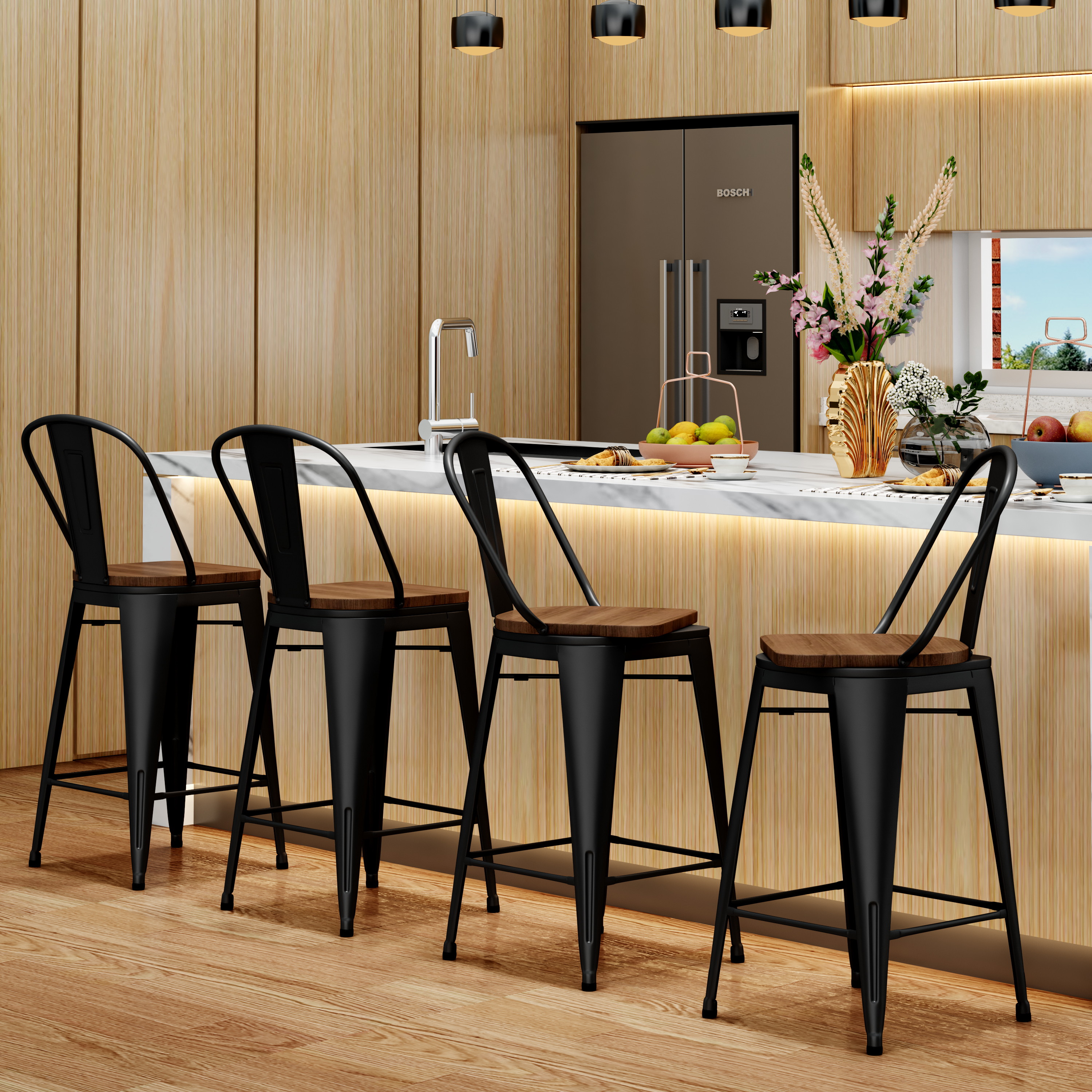 Andeworld Swivel Metal Bar Stools Set of 4, Matte Black photo 2