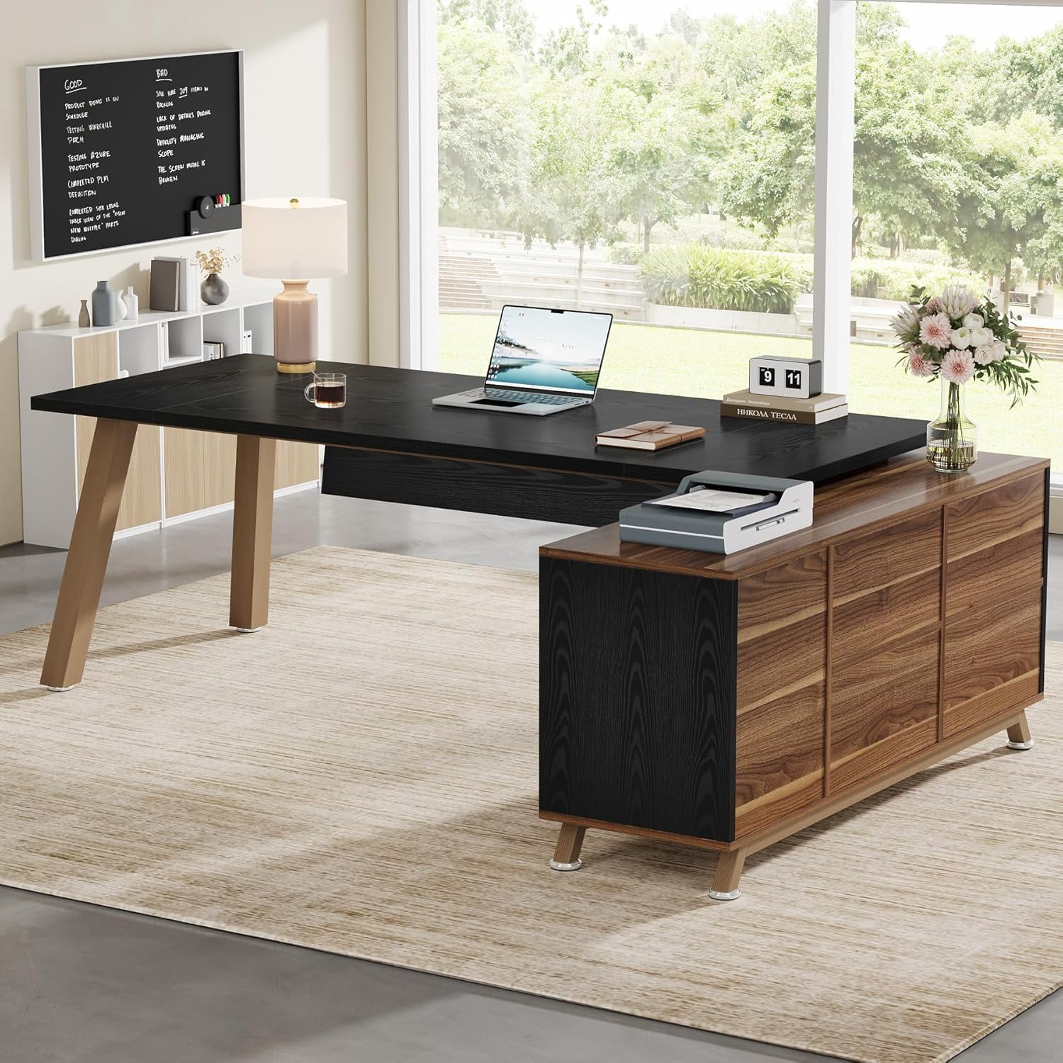 Tribesigns 71-Inch Executive Desk, L-Shaped Desk with 55-Inch Cabinet