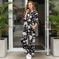 thumbnail image 2 of Renewold Two Piece Lounge Sets for Women Drawstring Turtleneck Pullover Wide Leg Sweatpants Tracksuit Travel Sweatsuits for Women Set Airport Travel Outfits, Elegant Peony Flower Print Black, M, 2 of 7