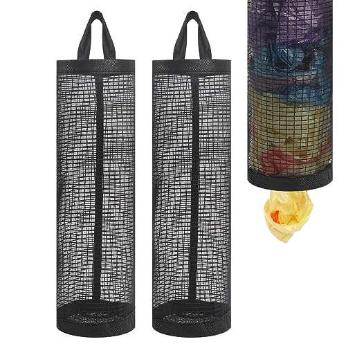 2Pack Plastic Bag Holder,Grocery Bag Holder for Plastic Bags Mesh Hanging Storage Dispenser Trash Bag Organizer Shopping Bag Holder for Plastic Bags
