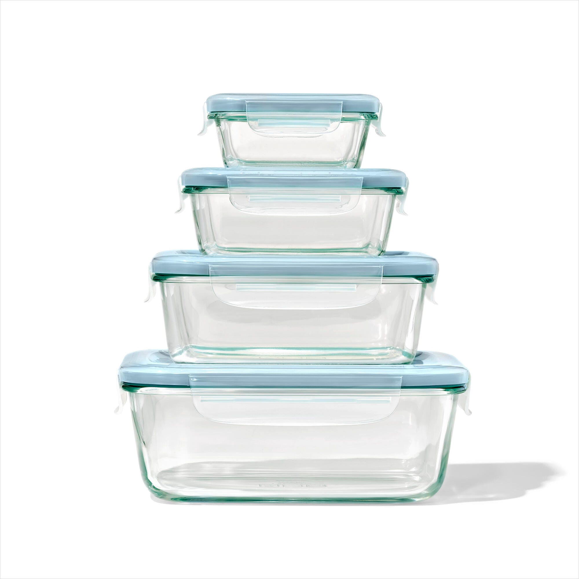 OXO Smart Seal 8-Piece Rectangle Glass Food Storage Container Set, Arctic Blue